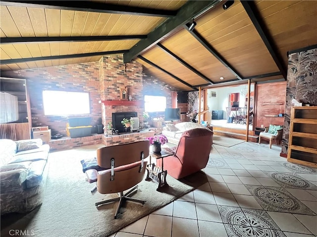 407 S Northwood Ave, Compton, CA 90220 - tiled living area with wood ceiling and a fireplace