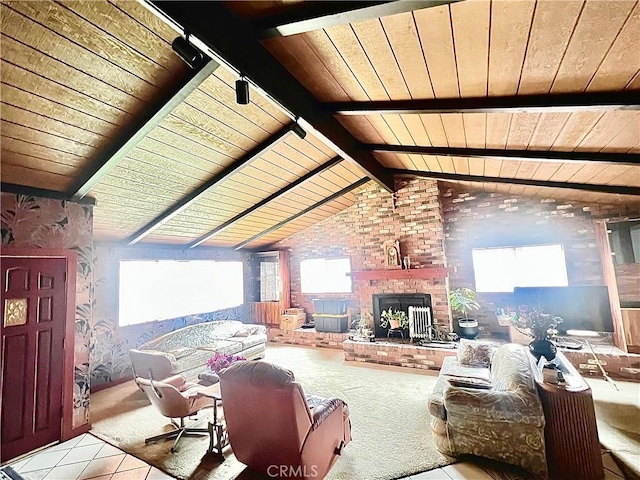 407 S Northwood Ave, Compton, CA 90220 - carpeted living room with wood ceiling and a fireplace