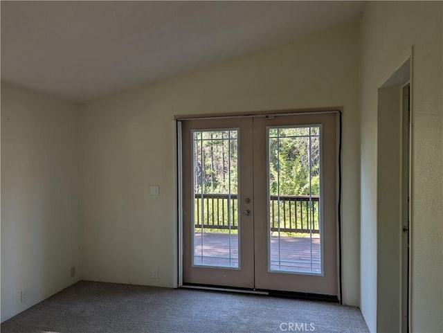 16121 Golf Rd, Cobb, CA 95426 - doorway to outside with carpet, healthy amount of natural light, french doors, and vaulted ceiling