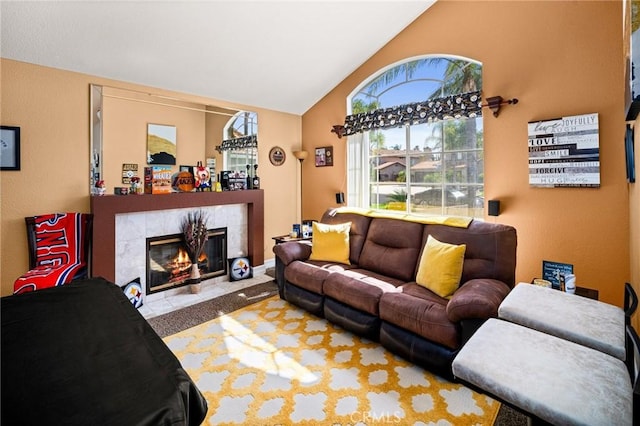 9228 Whiting Way, Riverside, CA 92508 - living area with a tile fireplace and high vaulted ceiling