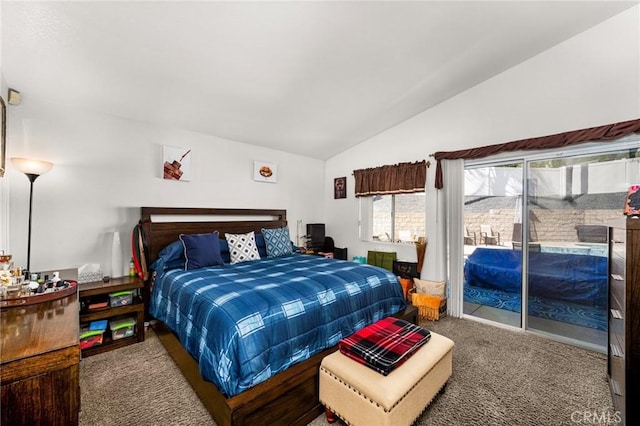 9228 Whiting Way, Riverside, CA 92508 - bedroom with access to exterior, lofted ceiling, and carpet flooring