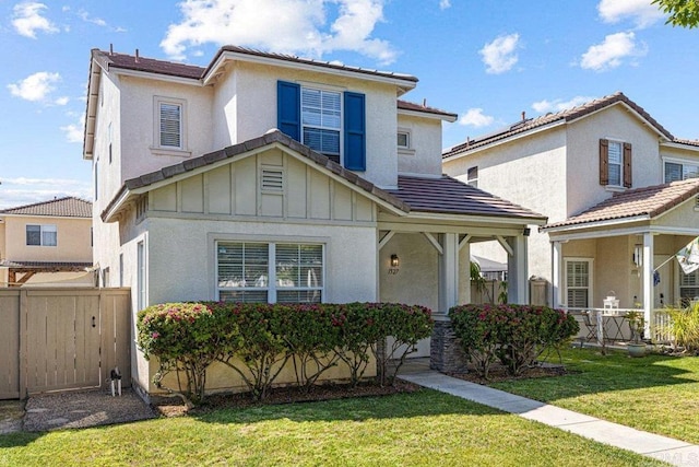1527 Gold Run Rd, Chula Vista, CA 91913 - traditional-style home with a porch, board and batten siding, a tiled roof, and stucco siding