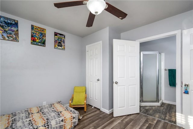 28521 Williams Dr, Menifee, CA 92587 - bedroom with dark wood-style flooring and ceiling fan