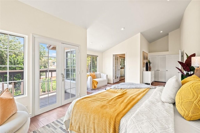 21557 Ambushers St, Diamond Bar, CA 91765 - bedroom featuring access to exterior, lofted ceiling, wood finished floors, french doors, and recessed lighting