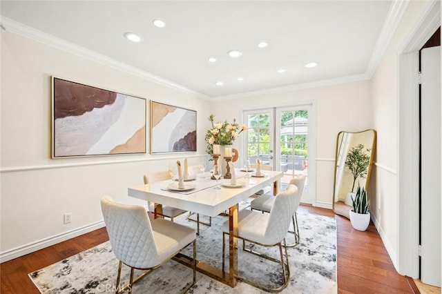 21557 Ambushers St, Diamond Bar, CA 91765 - dining space featuring crown molding, wood finished floors, and recessed lighting