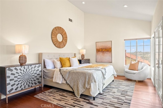 21557 Ambushers St, Diamond Bar, CA 91765 - bedroom featuring wood finished floors, high vaulted ceiling, and recessed lighting