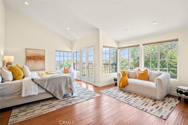 21557 Ambushers St, Diamond Bar, CA 91765 - bedroom with access to outside, wood finished floors, lofted ceiling, and recessed lighting