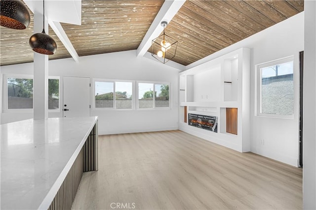 12302 Beaty Ave, Norwalk, CA 90650 - unfurnished living room featuring wooden ceiling, light wood-style floors, and a glass covered fireplace