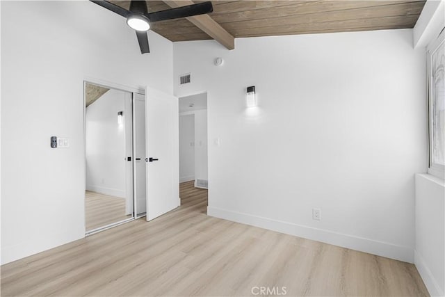 12302 Beaty Ave, Norwalk, CA 90650 - unfurnished bedroom featuring wood ceiling, light wood-type flooring, a ceiling fan, and a closet