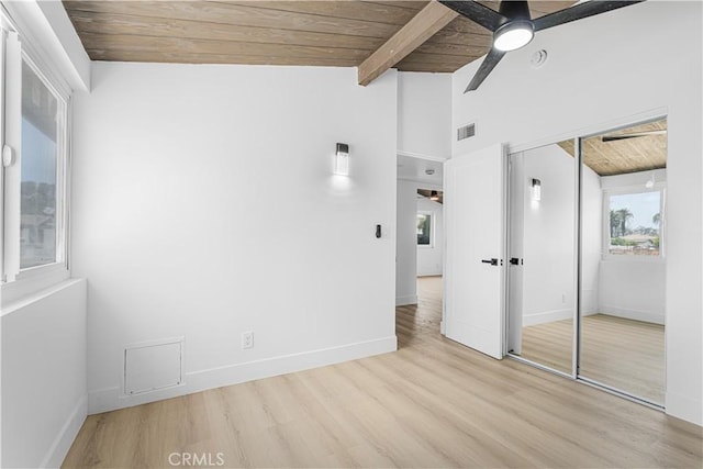 12302 Beaty Ave, Norwalk, CA 90650 - unfurnished bedroom featuring wooden ceiling, a closet, wood finished floors, and a ceiling fan