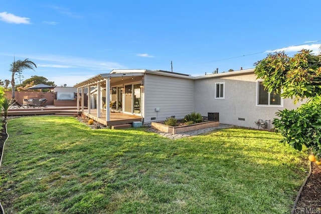 4704 Jumano Ave, San Diego, CA 92117 - rear view of property featuring a deck, crawl space, and a yard