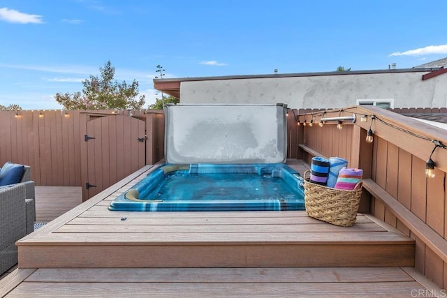 4704 Jumano Ave, San Diego, CA 92117 - wooden terrace with a covered hot tub and a gate