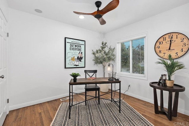 4704 Jumano Ave, San Diego, CA 92117 - home office featuring a ceiling fan and wood finished floors