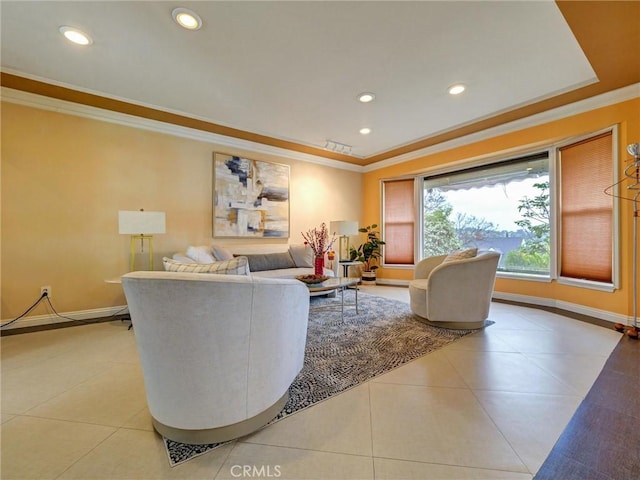 2903 Parkview Dr, Alhambra, CA 91803 - living room featuring crown molding, light tile patterned floors, and recessed lighting