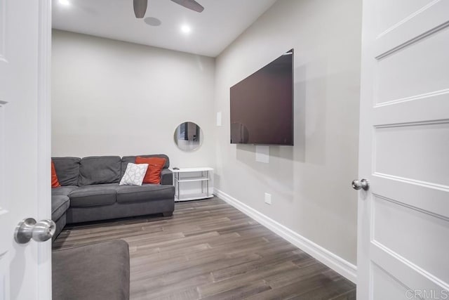 2184 Pacific Crest Dr, Alpine, CA 91901 - living area featuring wood finished floors, a ceiling fan, and recessed lighting