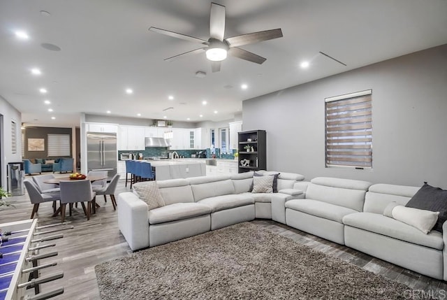 2184 Pacific Crest Dr, Alpine, CA 91901 - living room featuring light wood-style flooring, ceiling fan, and recessed lighting