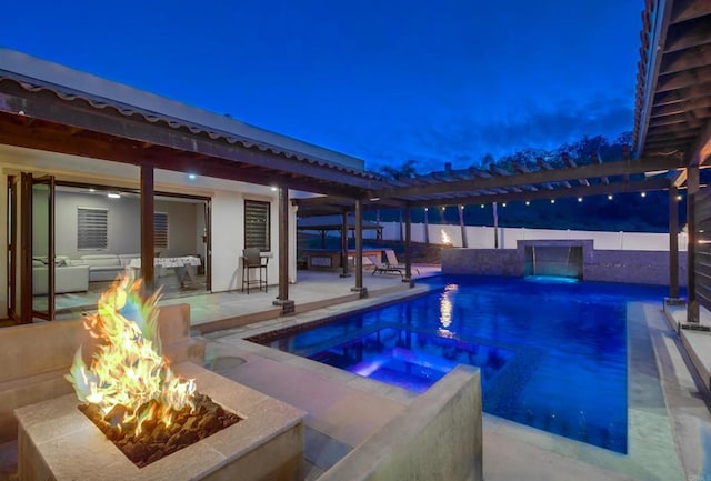 2184 Pacific Crest Dr, Alpine, CA 91901 - pool at night with a fire pit, an in-ground hot tub, and a patio