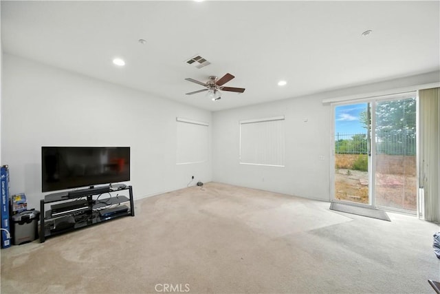 6257 Long Cove Dr, Fontana, CA 92336 - unfurnished living room with carpet floors, recessed lighting, and ceiling fan