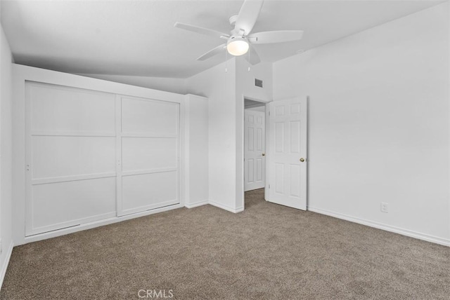 2323 Colgate Dr, Costa Mesa, CA 92626 - unfurnished bedroom featuring vaulted ceiling, carpet floors, ceiling fan, and a closet