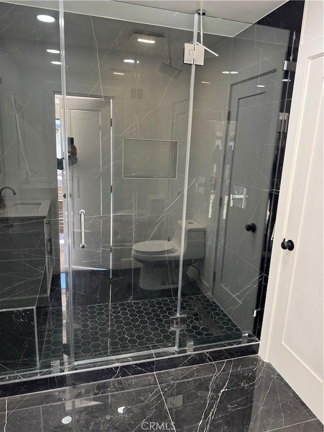 5230 Seville Ave, Encino, CA 91436 - full bath featuring marble tiled flooring and a stall shower