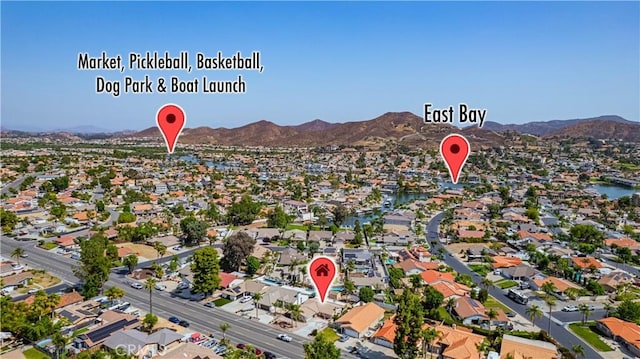 23609 Canyon Lake Dr N, Canyon Lake, CA 92587 - aerial view of property and surrounding area featuring a mountainous background and nearby suburban area
