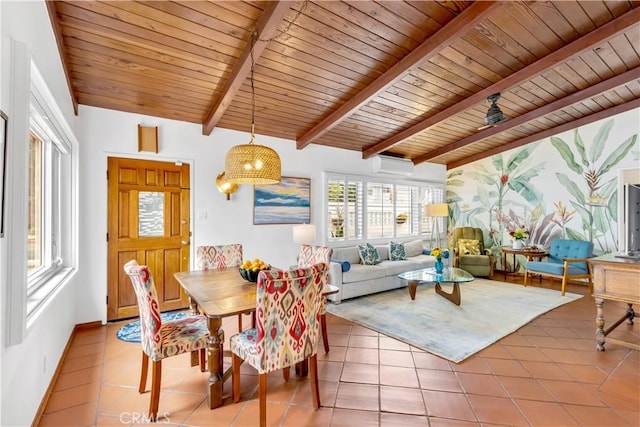 24932 La Cresta Dr, Dana Point, CA 92629 - tiled dining room with a wall mounted AC and wooden ceiling