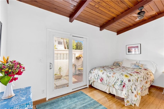 24932 La Cresta Dr, Dana Point, CA 92629 - bedroom featuring access to outside, wooden ceiling, and light wood-type flooring