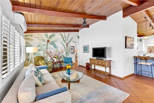 24932 La Cresta Dr, Dana Point, CA 92629 - tiled living area with wood ceiling and an AC wall unit