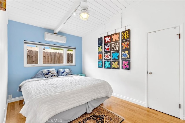 24932 La Cresta Dr, Dana Point, CA 92629 - bedroom with an AC wall unit, wood ceiling, and wood finished floors