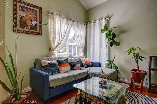 1808 Cave St, Redlands, CA 92374 - living area with wood finished floors and vaulted ceiling