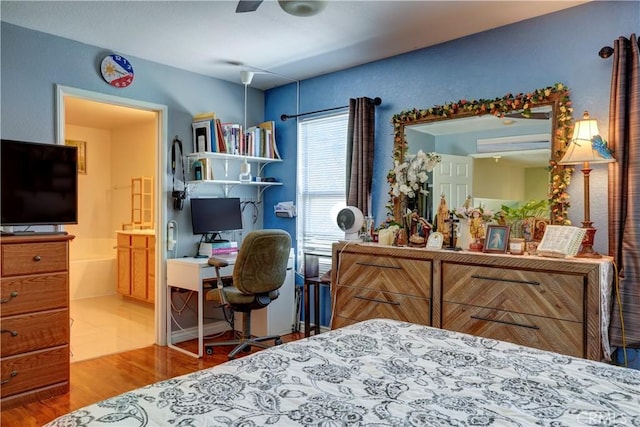 1808 Cave St, Redlands, CA 92374 - bedroom featuring wood finished floors, ensuite bathroom, and a desk