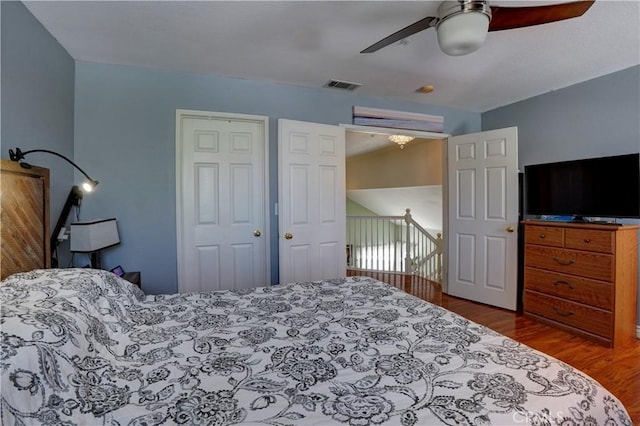 1808 Cave St, Redlands, CA 92374 - bedroom with wood finished floors and a ceiling fan