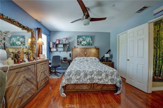 1808 Cave St, Redlands, CA 92374 - bedroom featuring wood finished floors, a desk, and a ceiling fan