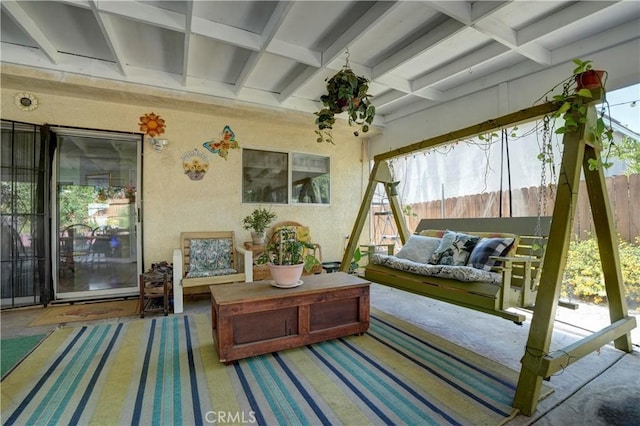 1808 Cave St, Redlands, CA 92374 - sunroom / solarium with beamed ceiling, an outdoor living space, and coffered ceiling