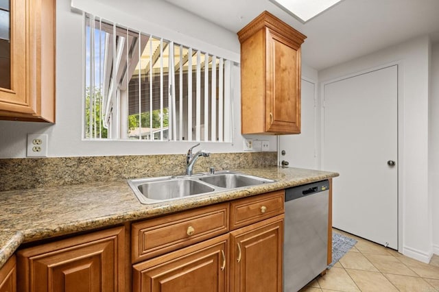 4265 Spoon Bill Way, Oceanside, CA 92057 - kitchen with dishwasher, brown cabinetry, light tile patterned flooring, and light countertops