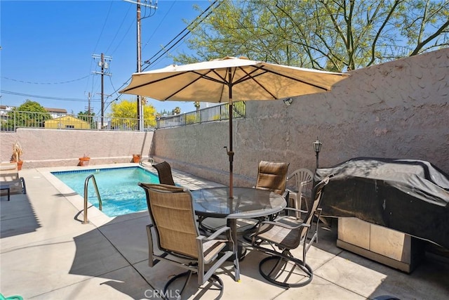 13012 Valleyheart Dr Unit 8, Studio City, CA 91604 - view of swimming pool with a fenced backyard, a patio area, outdoor dining area, and area for grilling
