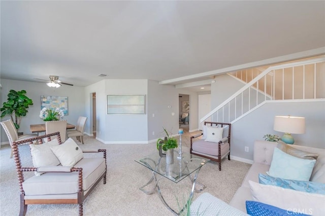 1229 Porto Grande Unit 4, Diamond Bar, CA 91765 - living room with stairs, carpet floors, and a ceiling fan