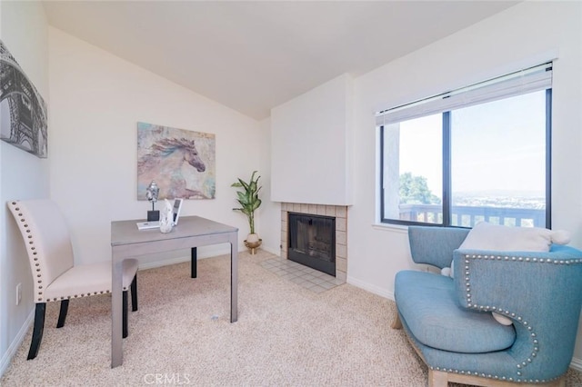 1229 Porto Grande Unit 4, Diamond Bar, CA 91765 - carpeted office featuring a tiled fireplace and lofted ceiling