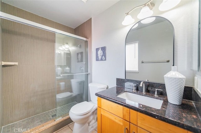 1229 Porto Grande Unit 4, Diamond Bar, CA 91765 - bathroom featuring vanity, a shower stall, and tile patterned flooring