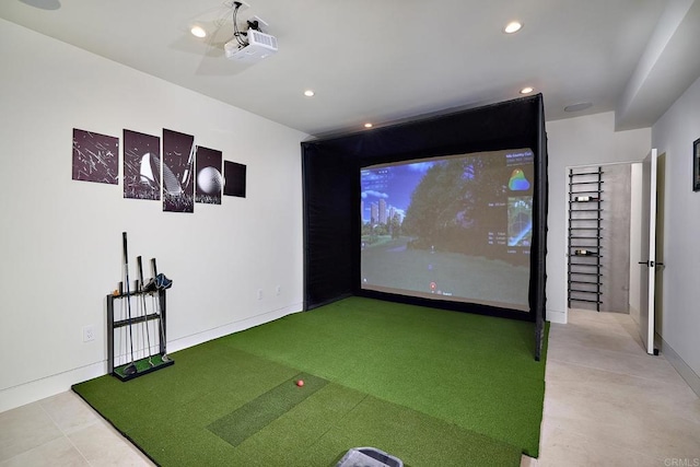 537 N Granados Ave, Solana Beach, CA 92075 - game room with golf simulator and recessed lighting