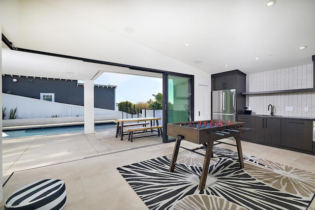 537 N Granados Ave, Solana Beach, CA 92075 - game room featuring recessed lighting and high vaulted ceiling
