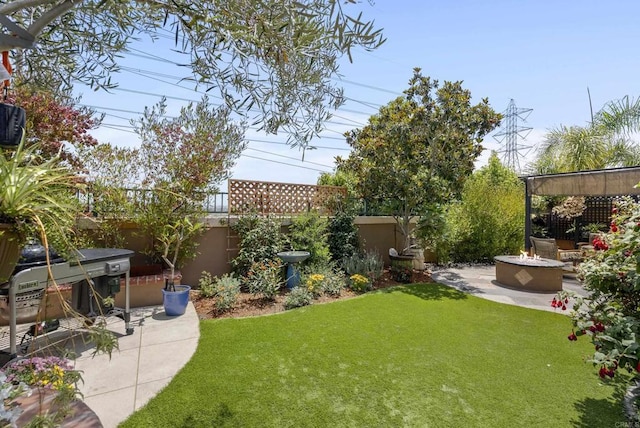 6774 Caurina Ct, Carlsbad, CA 92011 - fenced backyard featuring an outdoor fire pit and a patio area