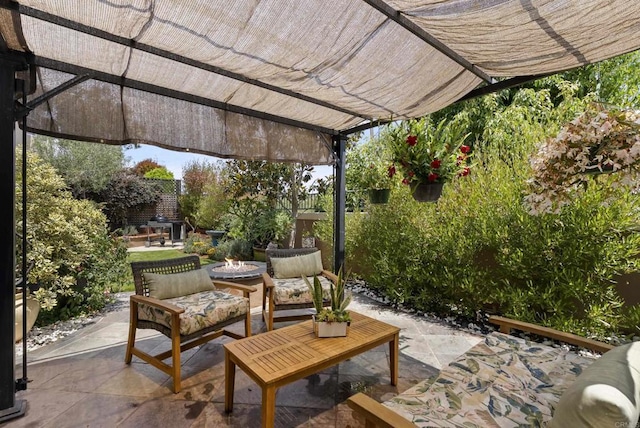6774 Caurina Ct, Carlsbad, CA 92011 - view of patio with a pergola and an outdoor living space with a fire pit