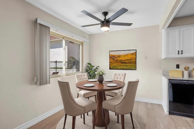 8649 Lake Murray Blvd Unit 4, San Diego, CA 92119 - dining area with light wood finished floors, a ceiling fan, and bar