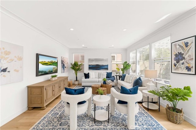 112 Velvet Leaf, Irvine, CA 92620 - living area with light wood-style floors, ornamental molding, and recessed lighting