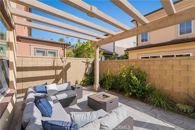 112 Velvet Leaf, Irvine, CA 92620 - fenced backyard with an outdoor living space with a fire pit, a patio area, and a pergola
