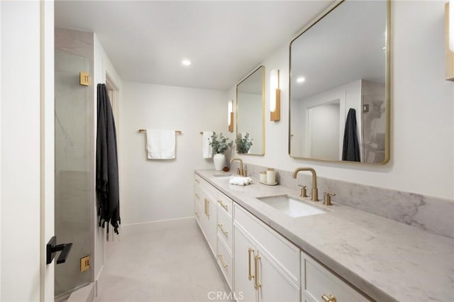45 Oaktree Ln, Rolling Hills Estates, CA 90274 - bathroom featuring double vanity, recessed lighting, and a shower