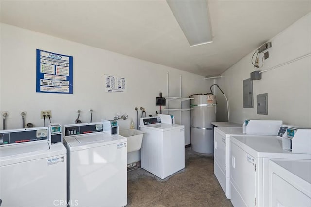 5160 Atherton Unit 73, Long Beach, CA 90815 - shared laundry room with washing machine and clothes dryer, secured water heater, and electric panel