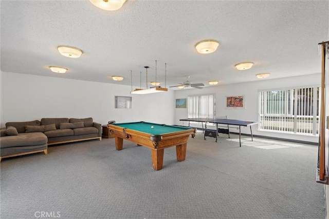 5160 Atherton Unit 73, Long Beach, CA 90815 - recreation room featuring carpet floors, billiards, a textured ceiling, and ceiling fan