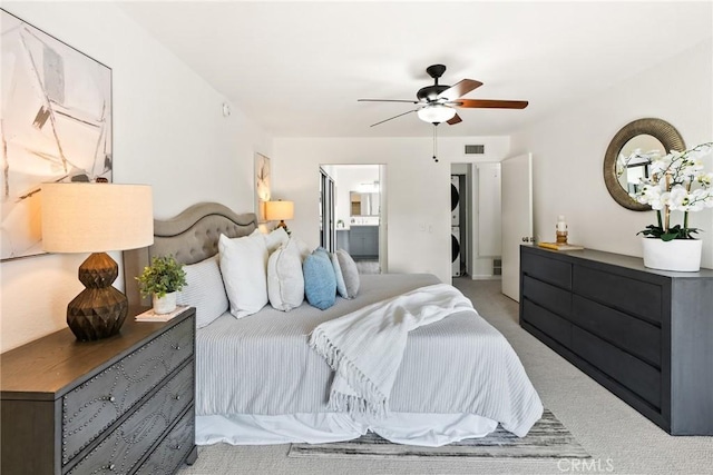 560 N Brea Blvd Unit 24, Brea, CA 92821 - carpeted bedroom with ensuite bathroom and ceiling fan